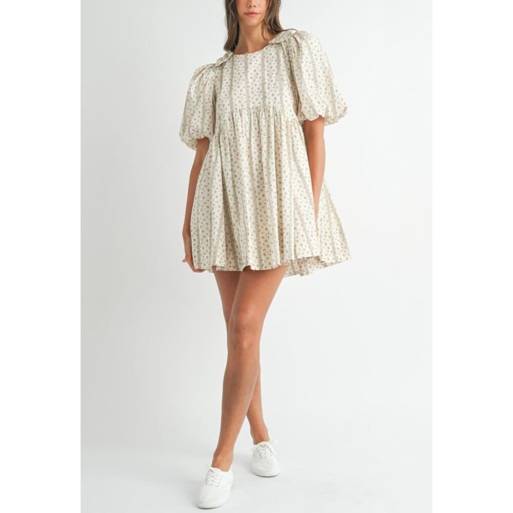 Women's Ivory Mini Dress with Puff Sleeves